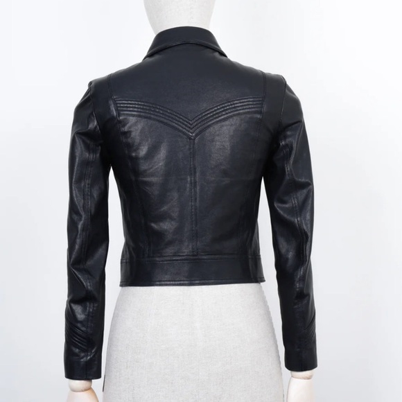 Saint Laurent Cropped Leather Jacket - Picture 4 of 9
